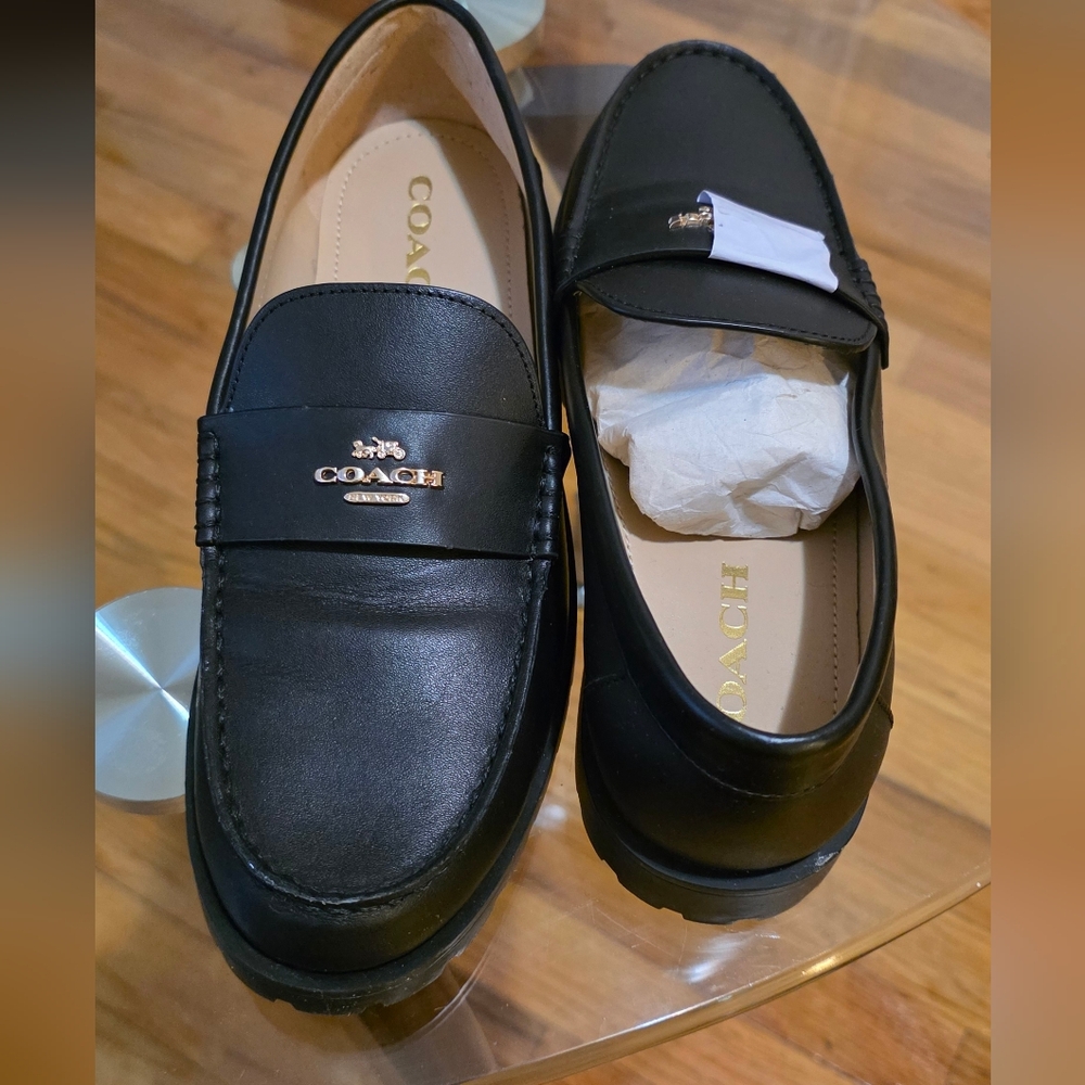 Coach Black Leather Slip-On Shoes